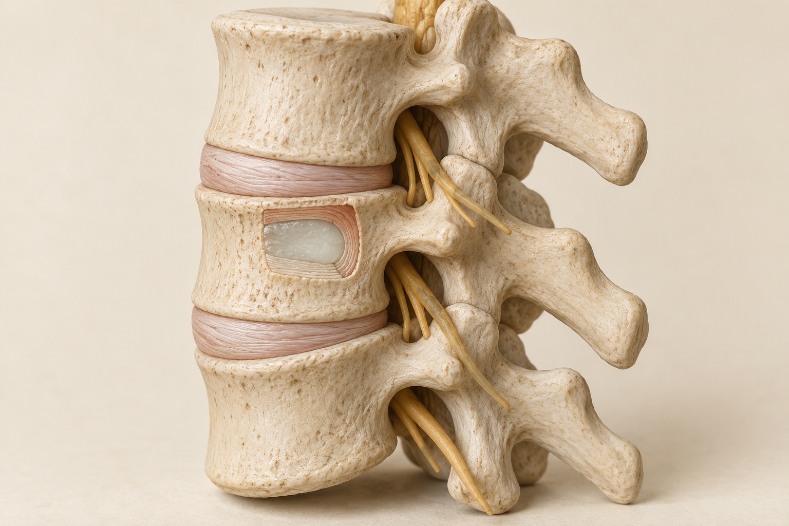 An illustrative anatomical study of vertebrae and intervertebral discs.